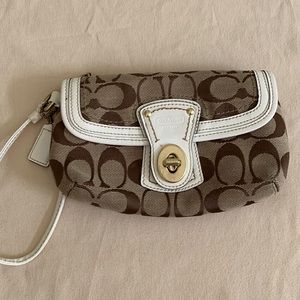 Coach white and tan wristlet